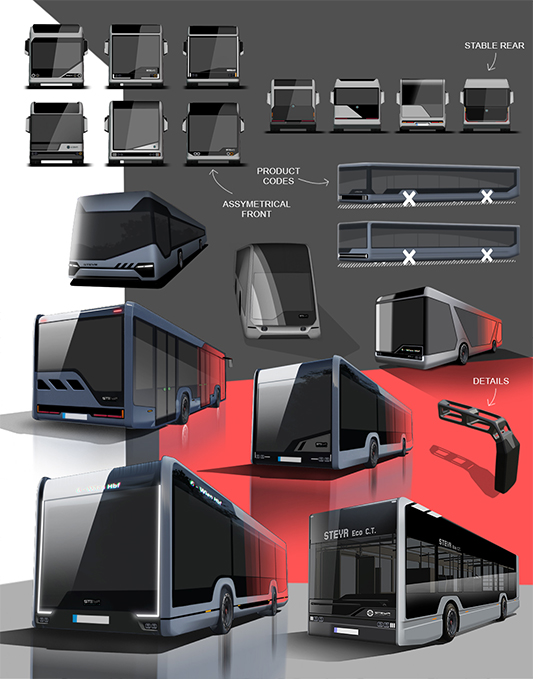 Sketches of Electric bus done by Industrial Design Agency Austria