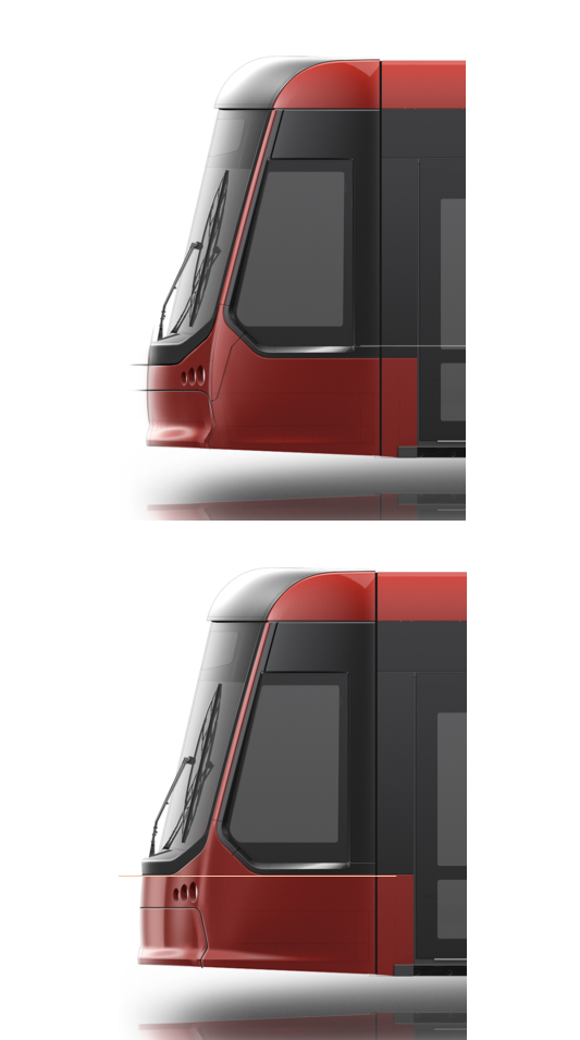 Industrial design sketches of a tram cabine